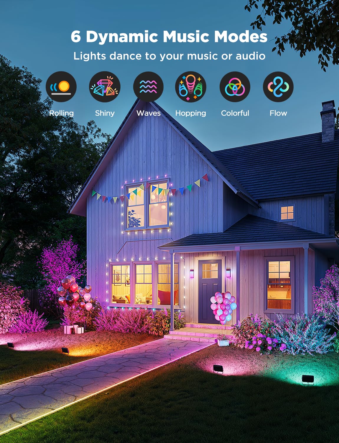 Govee Outdoor Flood Lights 2, RGBIC Warm Cold White LED Lights for Outdoor Decorations, 50 Scene Modes, Landscape Lighting, Upgrated IP66 with App Control, Wired 4 Pack