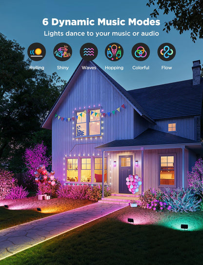 Govee Outdoor Flood Lights 2, RGBIC Warm Cold White LED Lights for Outdoor Decorations, 50 Scene Modes, Landscape Lighting, Upgrated IP66 with App Control, Wired 4 Pack