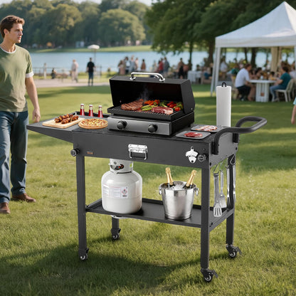 VEVOR Outdoor Grill Cart, 31.0 x 17.0 inch Tabletop Size Grilling Table, Foldable Outdoor Cooking Table with Tissue Holder, Hooks, Wheels, Side Table, BBQ Prep Tables for Picnic, Kitchen, Courtyard