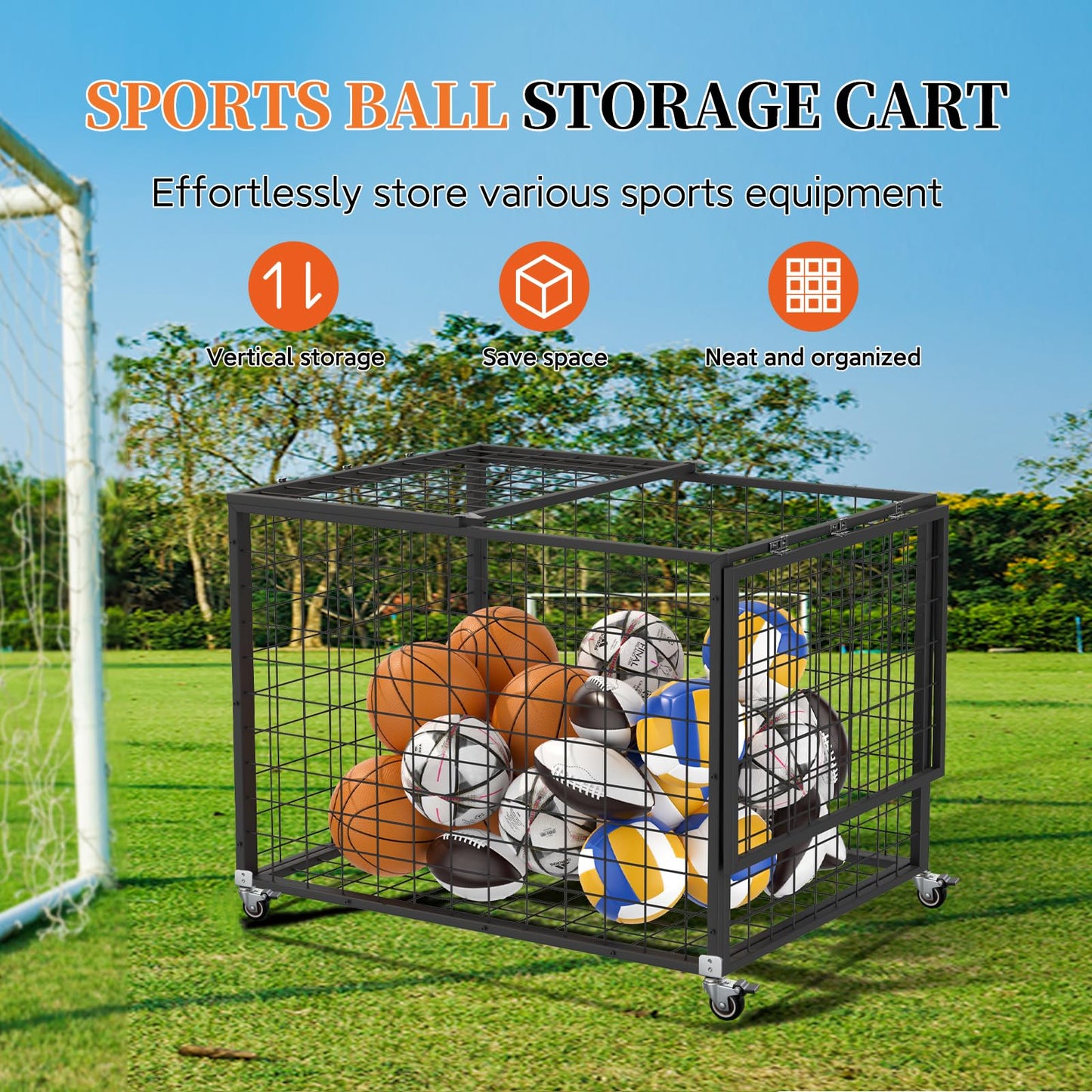 RCZSCBK Sports Ball Storage Cart, Lockable Ball Cart with Double Lid,Ball Rack with Wheels,Rolling Sports Ball Storage Cart is Suitable for Gyms, Schools, Clubs, Indoor and Outdoor Basketball Storage