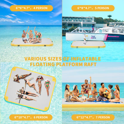 GONFLABLE Inflatable Floating Dock for Adult, 6x6ft Inflatable Water Platform Raft with Air Pump& Storage Bag, Floating Island Mat for Pool Lake Beach Ocean (Yellow, 6 x 6ft)