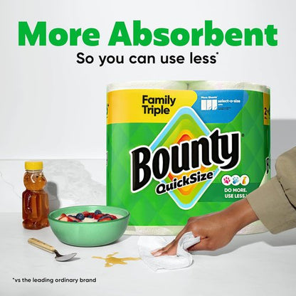 Bounty Quick-Size Paper Towels - White Family Triple Rolls | Equivalent to 27 Regular Rolls
