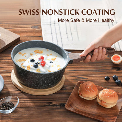 SENSARTE Nonstick Saucepan Set - Swiss Granite Coating, Induction Compatible, 1.5QT & 2QT Pots