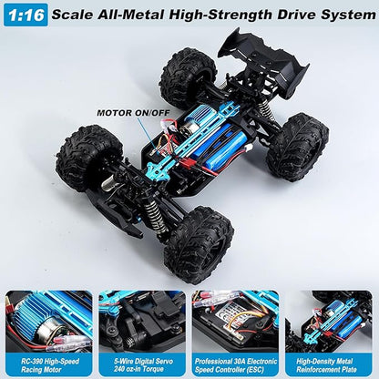 1:16 Scale High-Speed 4WD RC Car 25 MPH Off-Road Remote Control Truck for Adults &amp Teens - All Terrain Electric Vehicle with 2 Rechargeable Batteries &amp 2.4GHz Radio - Gift Idea for Boys and M