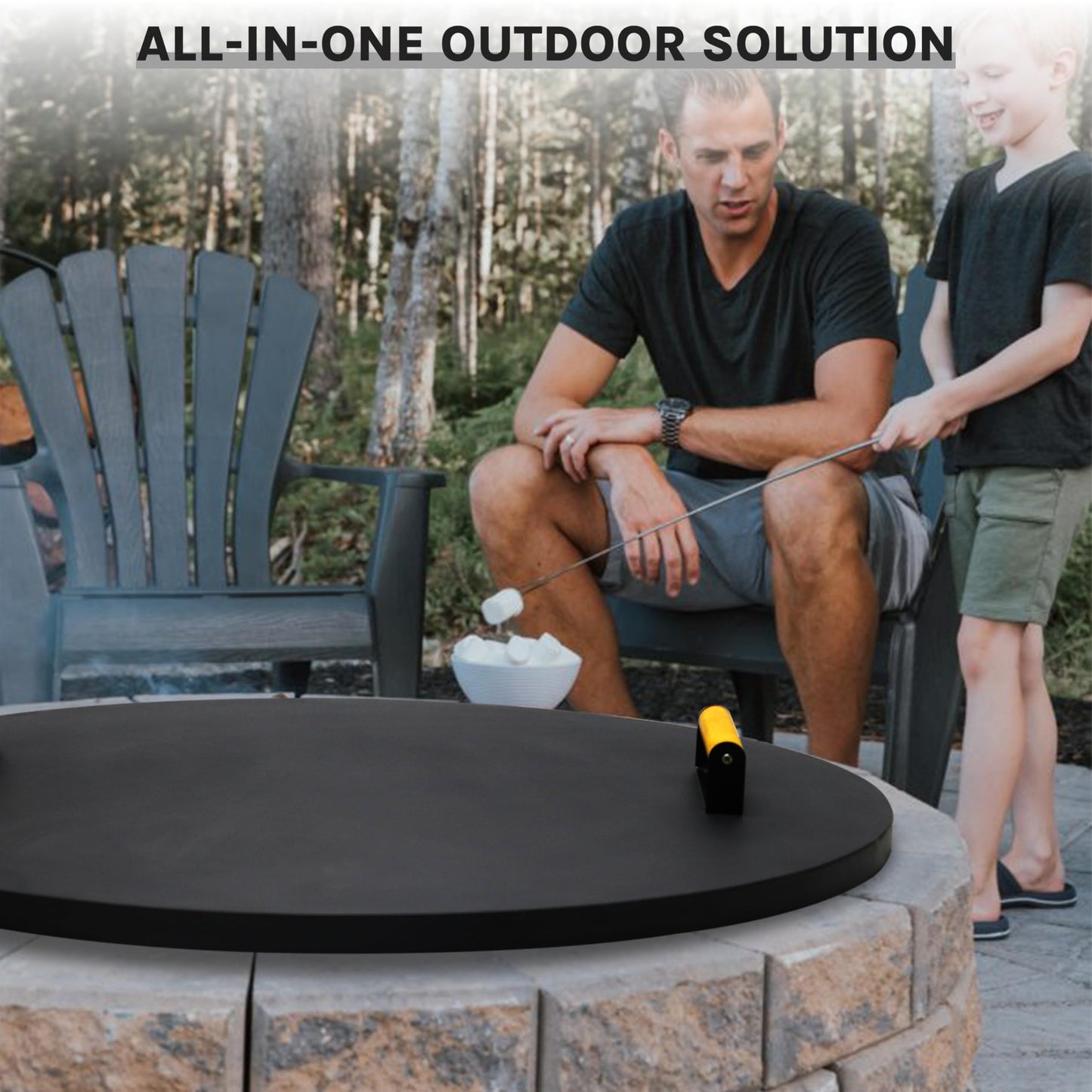 30” Round Fire Pit Lid – Heat Resistant fire Pit Cover Round Metal for Outdoor Fireplace 16 Gauge Steel Flat Fire Pit Burner Pan Cover with 2 Wooden Handles Snuffer Lid for Round Patio FirePit Ring
