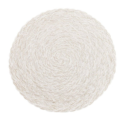 SHACOS Round Braided Placemats 15 inch Set of 6 Boho Thick Washable Kitchen Table Placemats for Home Wedding Party (T-Ivory, 6)