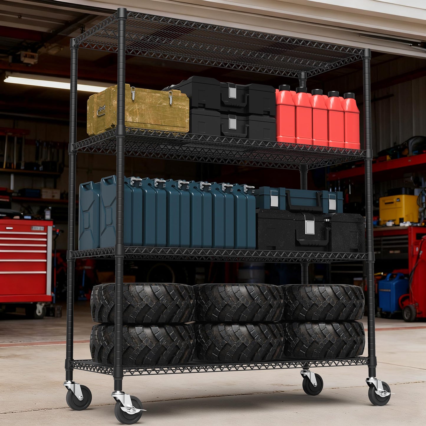 M MZG 2640LBS 53.1" W 4 Tiers Shelf Steel Storage Shelves Shelving Unit Steel Organizer Wire Rack for Home,Kitchen,Office,Garage Black 23.6" D x 53.1" W x 73.6" H