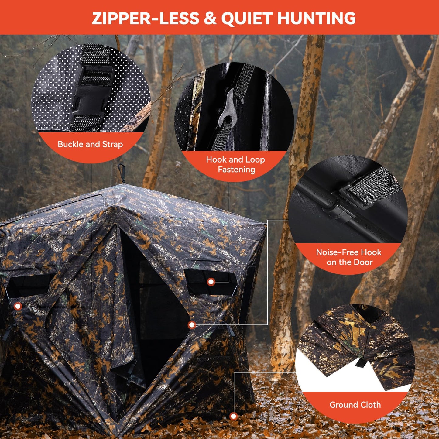GearOZ Hunting Blind, 270° See Through Ground Blinds Camouflage Waterproof Pop-up Tent for Deer Turkey Duck Bow Hunting, 2-3 Person Portable Concealed Tent Silent Adjustable Windows with Carrying Bag