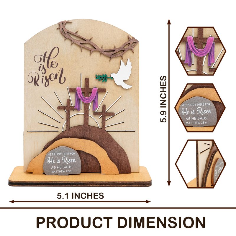 Alcarin He is Risen Easter Resurrection Decor - Easter Decorations for Home - Empty Tomb Religious Resurrection Set Decoration for Table, Desk, Home