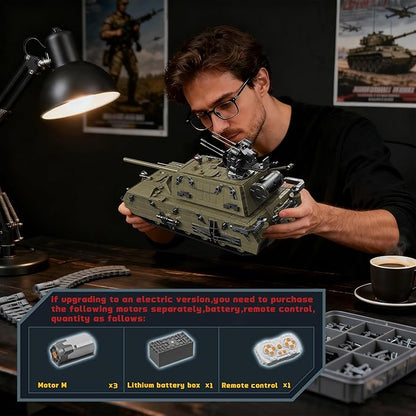 WW2 Panzer VIII Maus Tank Building Sets for Adults Army Military Vehicles Collectible Model for Home Decor (Olive Green)