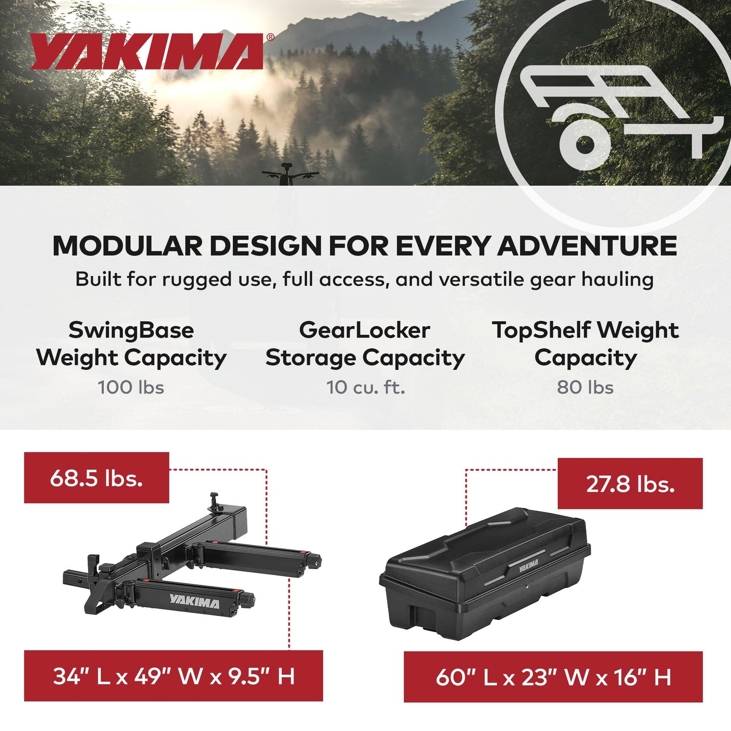 Yakima EXO SwingBase Hitch Base Rack & EXO GearLocker Vehicle Rooftop Cargo Carrier Box, Black - Car Storage Accessories for Travel and Camping