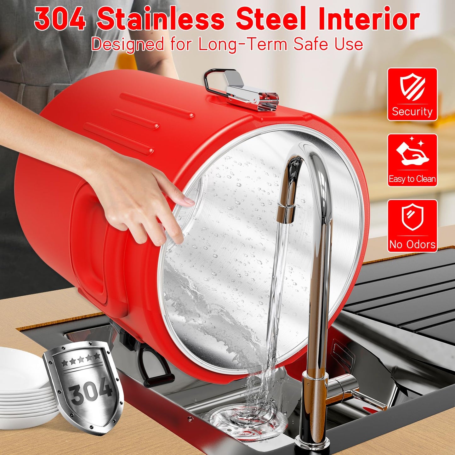 Insulated Beverage Dispenser 8.5 Gallon - Ice and Hot Drink Dispenser with 304 Stainless Steel Interior and Spout, Portable Hot Water Dispenser, Outdoors Cooler Jug for Camping Party Sports