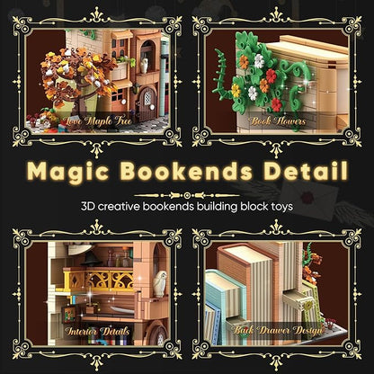 Bookend Magic House Building kit Home Decorative for Building Block Toy Bookcase Miniature House Model Building Cool Bookshelf Organizer and Home Decor 1488pcs