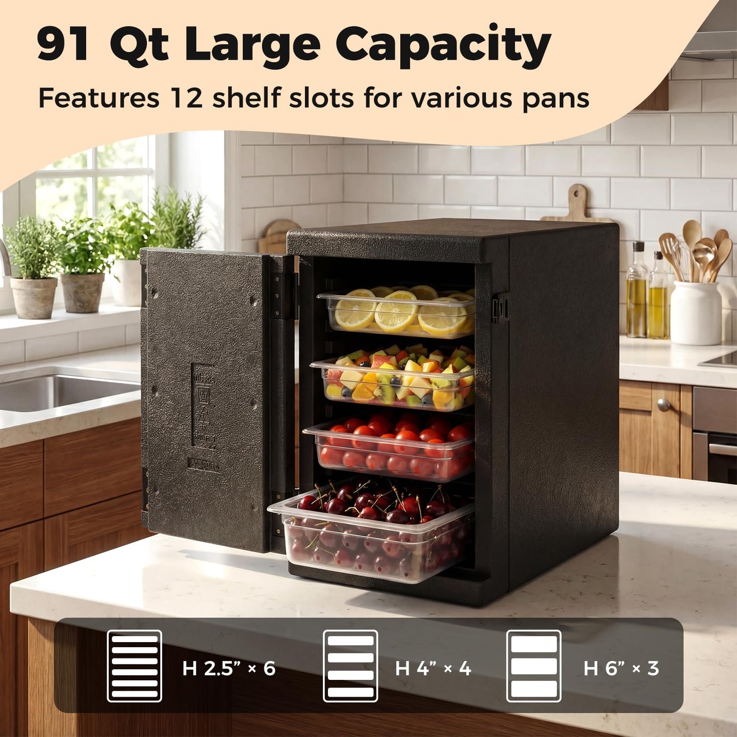 Goplus 91 Qt Insulated Food Pan Carrier, Lightweight Front Loading Food Warmer Cooler w/Safety Buckles and 12 Shelf Dividers, Non-Electrical Stackable Hot Box for Catering Buffet Outdoor Event (1)