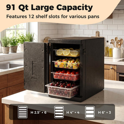 Goplus 91 Qt Insulated Food Pan Carrier, Lightweight Front Loading Food Warmer Cooler w/Safety Buckles and 12 Shelf Dividers, Non-Electrical Stackable Hot Box for Catering Buffet Outdoor Event (1)
