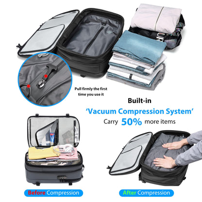 MEGABACK Vacuum Backpack Travel with Pump, 60L Expandable Airbag Travel Backpack, Travel Backpack with Vacuum System, TSA Lock, USB Charging Port, Water Resistant