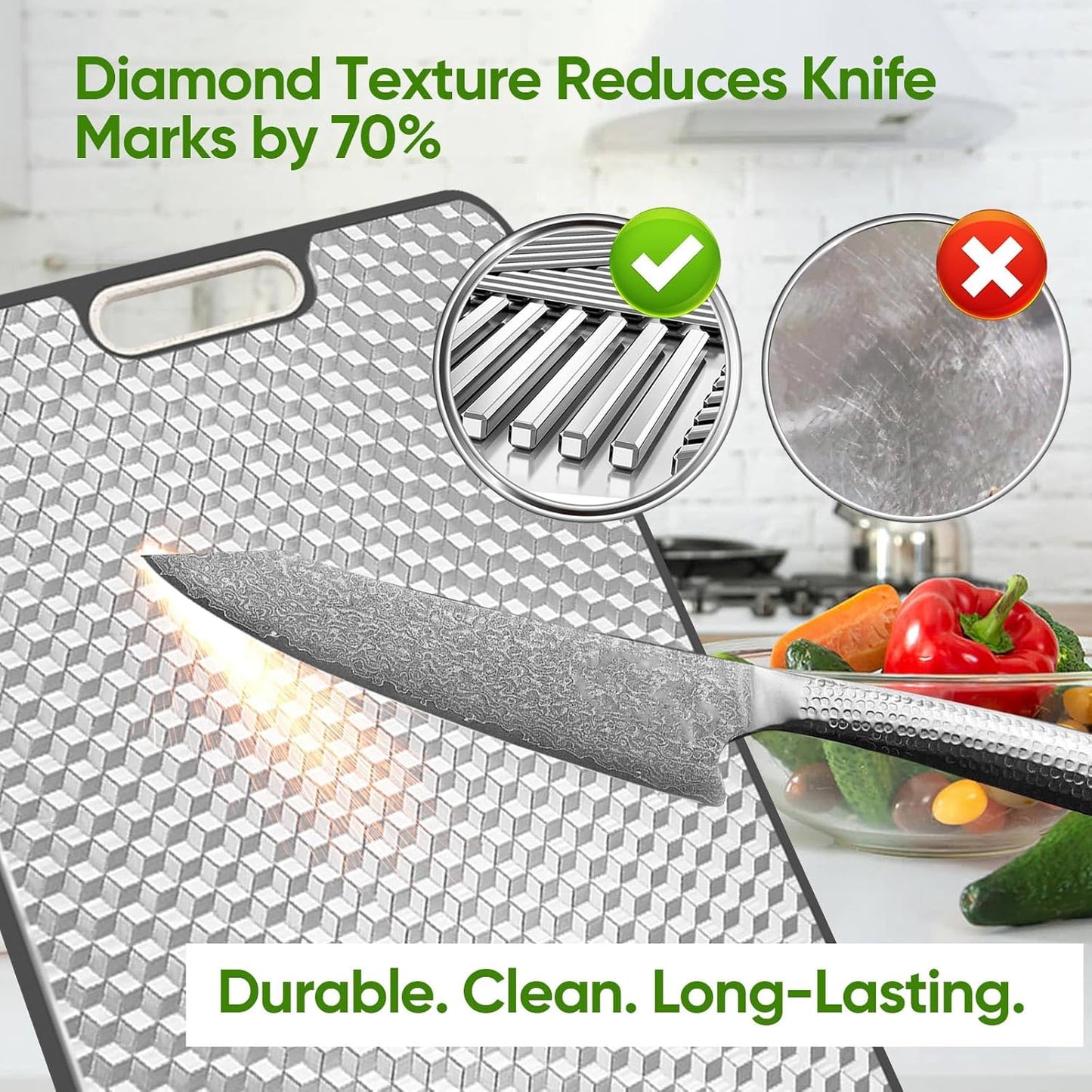 Titanium Cutting Board - Double-Sided Medical-Grade Design | Large Chopping Board with Juice Groove for Meat, Vegetables & Fruits