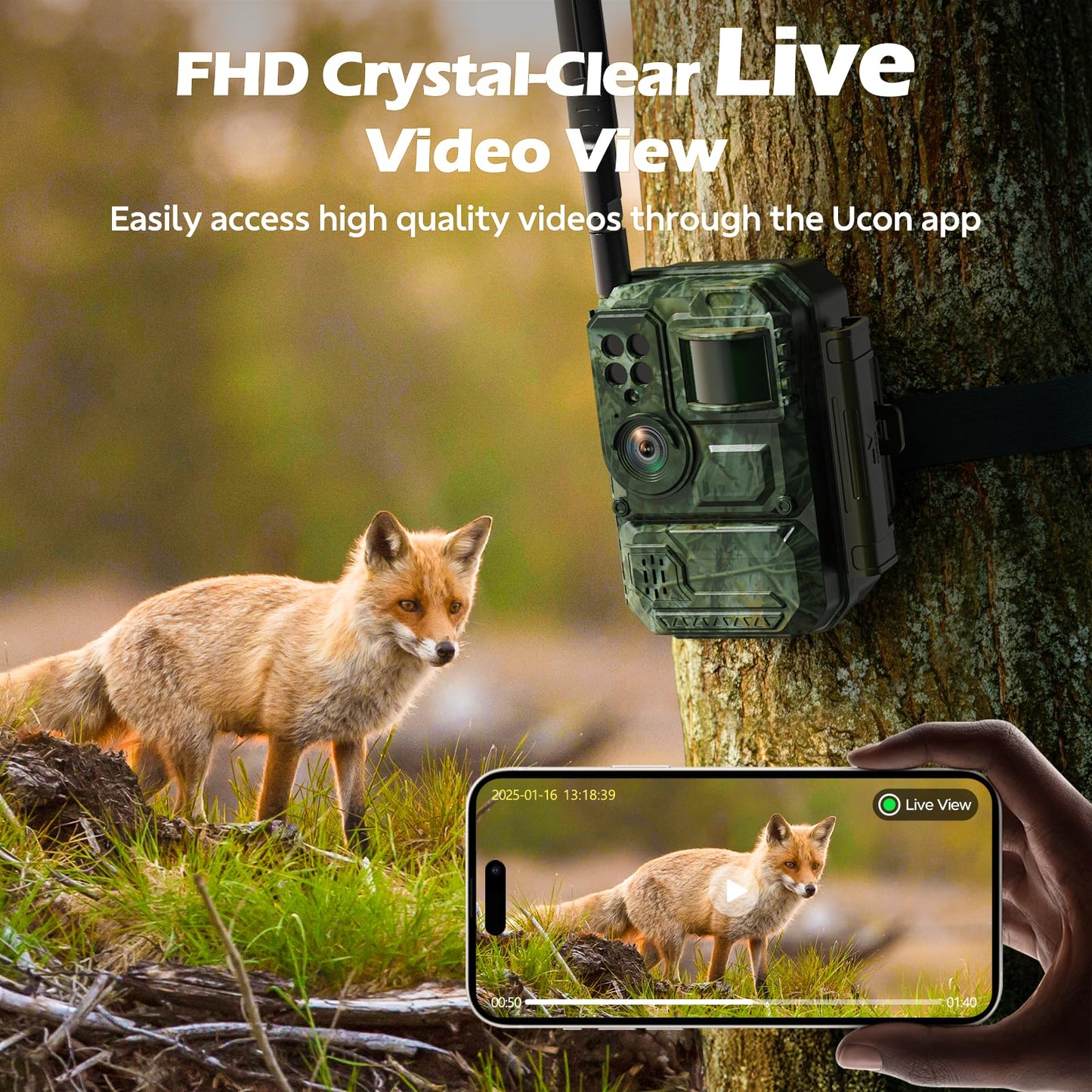 4G LTE Cellular Trail Camera with Pre-installed SIM Card, 2K Live Streaming, Solar Powered, Low Glow Night Vision, Remote Access, Motion Activated, Two-Way Audio Game Camera for Outdoor Security