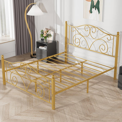 VECELO Full Size Bed Frame with Headboard and Footboard, Heavy Duty Metal Slat Support, Platform Mattress Foundation, No Box Spring Needed, Easy Assembly, Gold