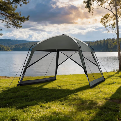 Superrella 12 x 12 FT Camping Screen Tent for 8-10 Person, Easy Setup Screen House with UV 50+ Sun Protection & Mosquito Net for Camping, Backyard, Picnic, Patio, Outdoor, Gray