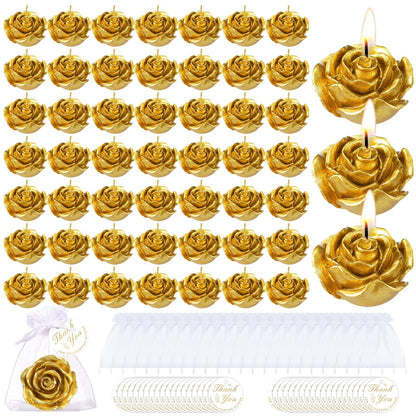 Treela 50 Set Flower Candles Wedding Favor for Guests Mini Gold Rose Shaped Tealight Candles for Return Gift Wedding Birthday Bridal Shower Housewarming Party