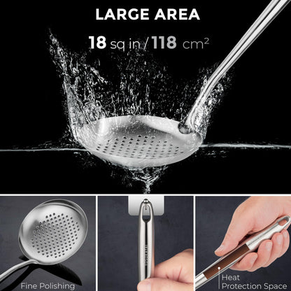 YOSUKATA Product Image Woks and Frying Pans 13.5" - Pre-seasoned Flat Bottom Wok + Wok Lid 12.8 In + 17" Wok Spatula and Ladle Skimmer Spoon + Wooden Long Cooking Chopsticks Set of 3 pairs