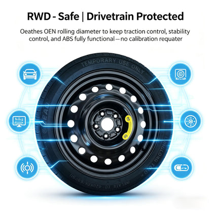 Spare Tire Kit Compatible with Chevrolet Camaro 2016-2024 | 135/80R18 Spare Wheel on 18x4 Rim| 26.5" Rolling Diameter | Includes Car Jack Kit & Tire Carrying Case Excluding (SS,LT1, ZL1, 1LE) Models
