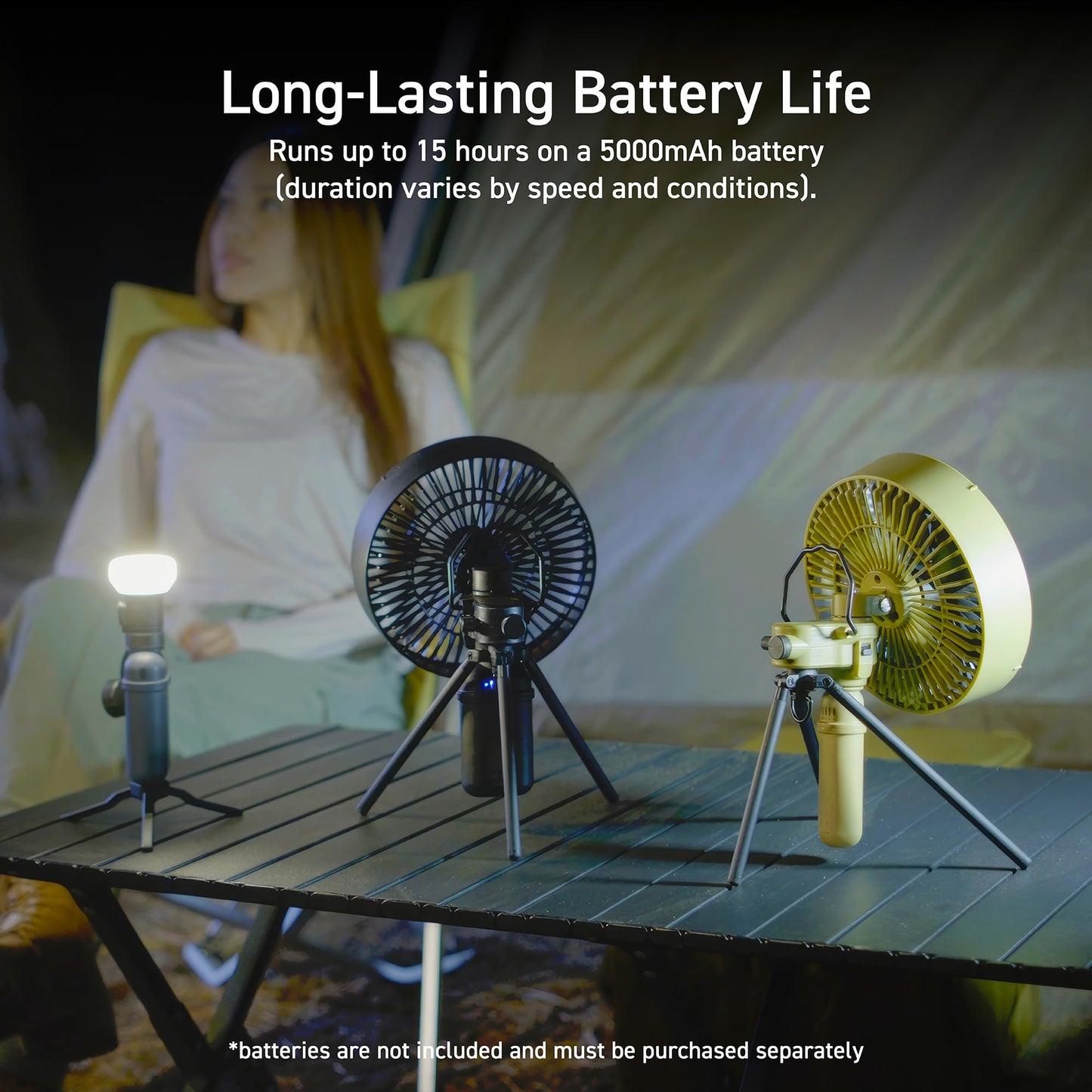 ELECOM NESTOUT Outdoor Camping Fan with Tripod, 4 Speed Settings & Breeze Mode, 3 Angle Oscillation, 90° Adjustable Tilt, Timer (30/60/90 mins), USB C Compatible, Portable Tent Fan (Black Full Kit)