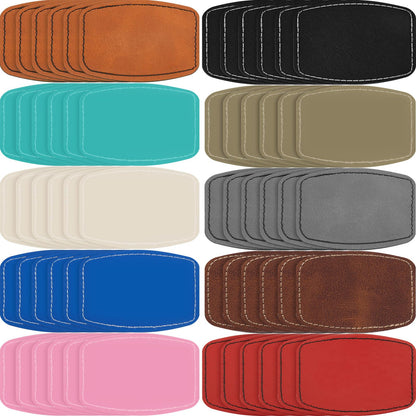 Dunzy 60 Pcs Blank Leatherette Hat Patches with Adhesive Rustic Rounded Rectangle Patch Faux Leather Patches for Hats Costumes Fabric Repair Sew Laser Supplies(Colorful,2x3inch)