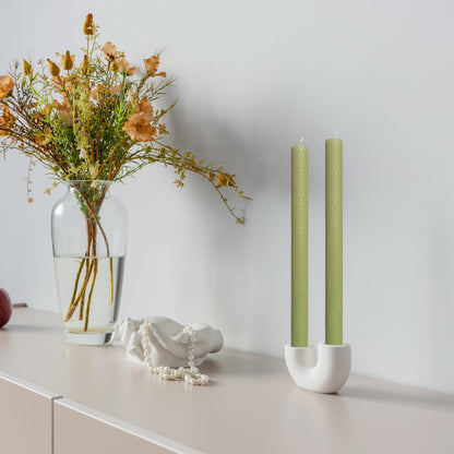 Ribbed Taper Candles Unscented Grass Green Candlesticks 10 Inch Handmade Long Candle Smokeless Texture Candle Sticks for Dinner Weddings Decoration Gifts Set of 2