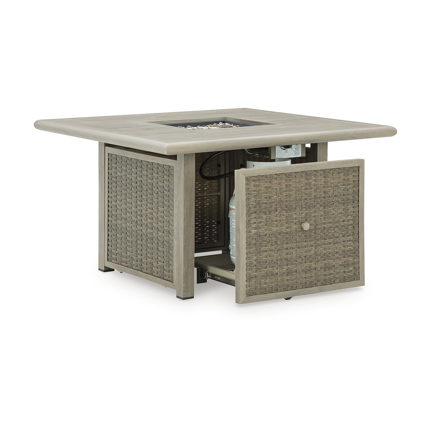 Signature Design by Ashley Haven Retreat Casual Weather Resistant Outdoor Fire Pit Table with 50,000 BTU Burner, Beige