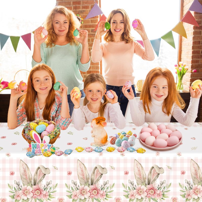 BCCSNNM 4 Pcs Easter Tablecloth Plastic,Easter Party Decorations Disposable Bunny Tablecloth Spring Table Cover,54x108 Inch