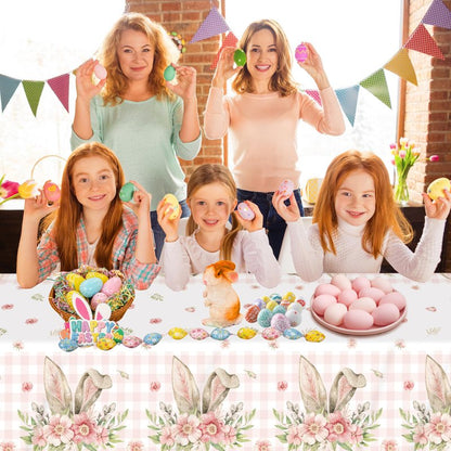 BCCSNNM 4 Pcs Easter Tablecloth Plastic,Easter Party Decorations Disposable Bunny Tablecloth Spring Table Cover,54x108 Inch
