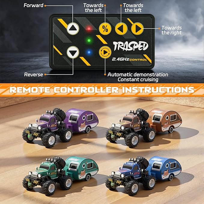 Snugzy Mini RC Car 1:64 Scale RC Truck for Kids with Trailer 2.4Ghz Remote Control Rechargeable RC Cars Toy Gifts for Boys Girls Adult (Purple)