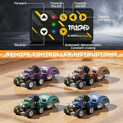 Snugzy Mini RC Car 1:64 Scale RC Truck for Kids with Trailer 2.4Ghz Remote Control Rechargeable RC Cars Toy Gifts for Boys Girls Adult (Purple)