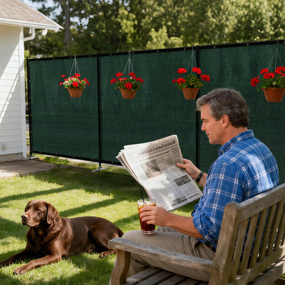Windscreen4less Outdoor Privacy Fence Screen, 6'x12' Freestanding Privacy Fencing Set with Iron Poles and Ground Spikes, UV Resistant Mesh Cover Garden Pet Fencing for Backyard Patio Pool, Green