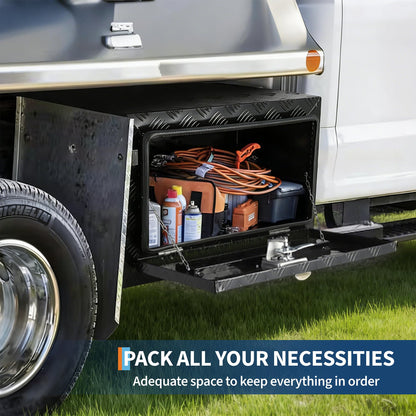 Garvee 24"x14"x16" Underbody Truck Tool Box - Heavy Duty Aluminum Diamond Plate Lockable Storage Box with T-Handle Latch & Keys, Waterproof Pickup Trailer Van Under-Vehicle Cargo Box, Black