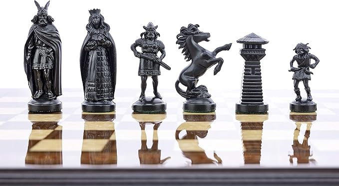 3 3/4 Black &amp White Viking Plastic Chess Pieces - Felted Standard Size