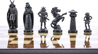 3 3/4 Black &amp White Viking Plastic Chess Pieces - Felted Standard Size