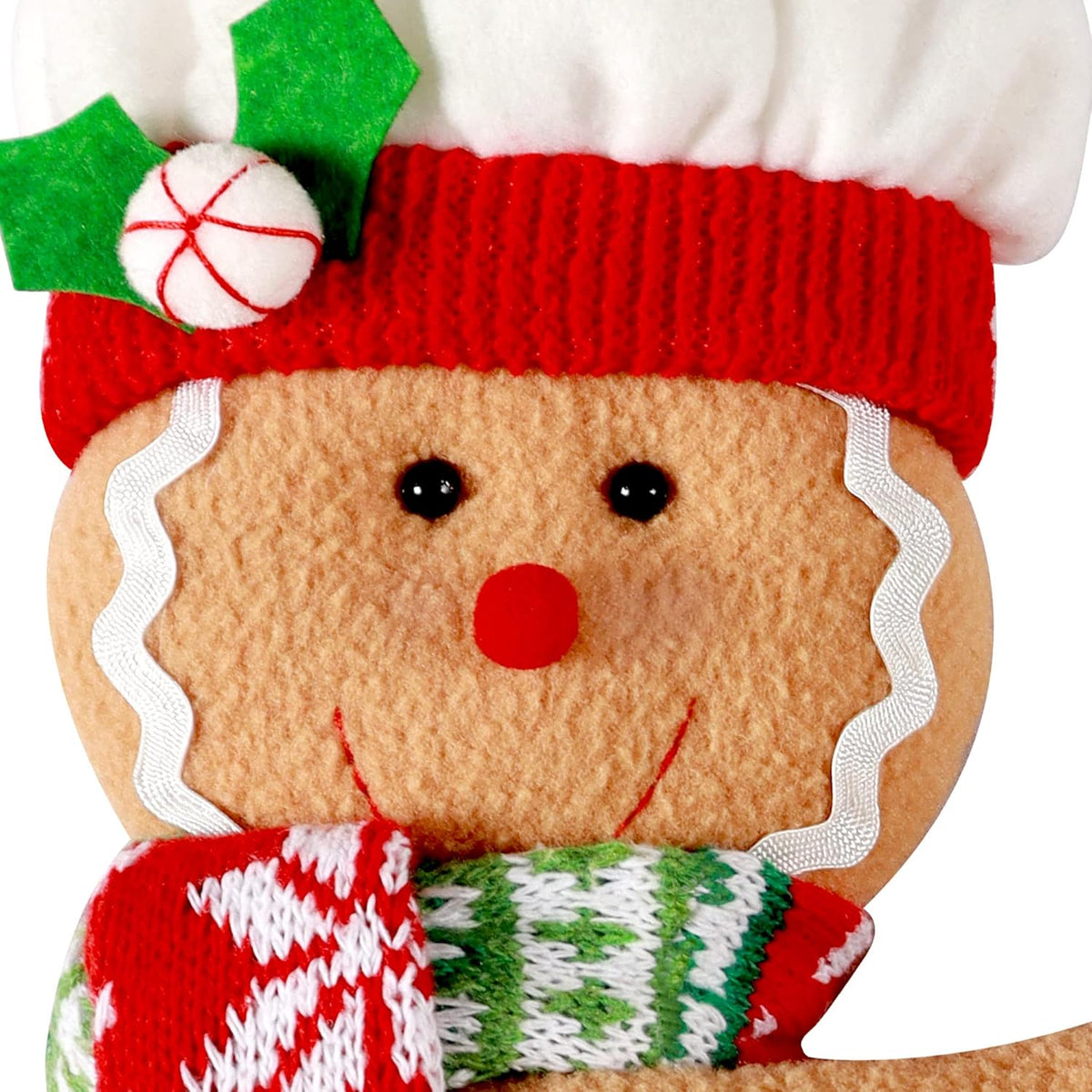 Skiennix Gingerbread Man Christmas Tree Topper - Unique Plush Stuffed Decor in Red, White & Green