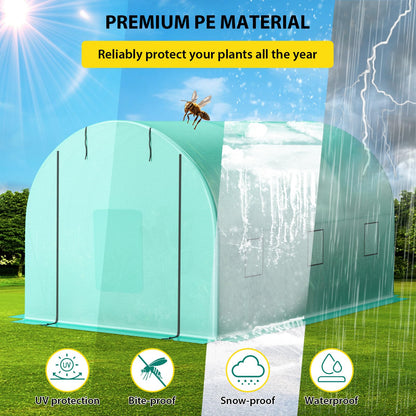 Patikuin Spacious Walk-in Tunnel Greenhouse – Sturdy Galvanized Steel Frame, Roll-Up Zipper Door, 6 Screen Windows, Heavy Duty Green PE Cover – Ideal for Garden Plants, Winter Vegetables, Seedlings