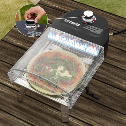 Mimiuo Manual Rotating Pizza Oven Outdoor Gas Propane, Mimiuo Portable 13-Inch Pizza Griller with Rotating Stone, Even Heating No Burning, Includes Oven Cover, Pizza Peel, Cordierite Stone