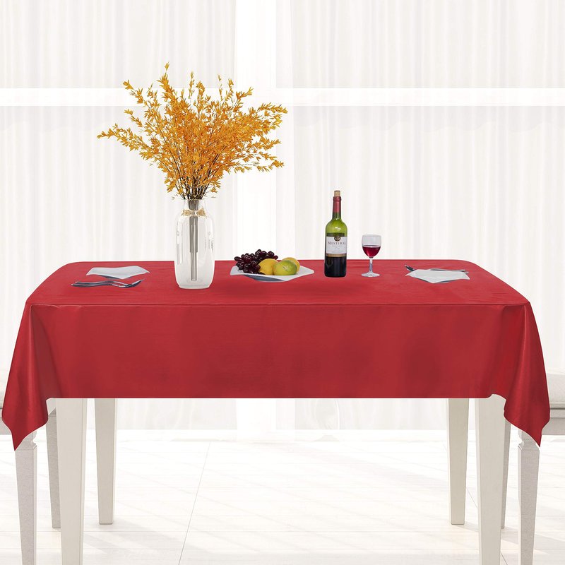 sancua 100% Waterproof Round PVC Tablecloth - 54 Inch - Oil Proof Spill Proof Vinyl Table Cloth, Wipe Clean Table Cover for Dining Tables, Buffet Parties and Camping, Red
