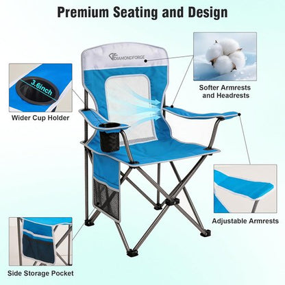 DIAMONDFORGE High Back Camping Chair - Portable Folding Design with Cup Holder & Side Pocket | 300LBS Capacity