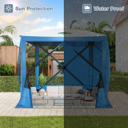 COBIZI 10x10 Pop Up Gazebo Screen Tent Screen House for Camping, Screen Room with Mosquito Netting, Hub Tent Instant Screened Canopy with Carrying Bag and Ground Stakes, Blue