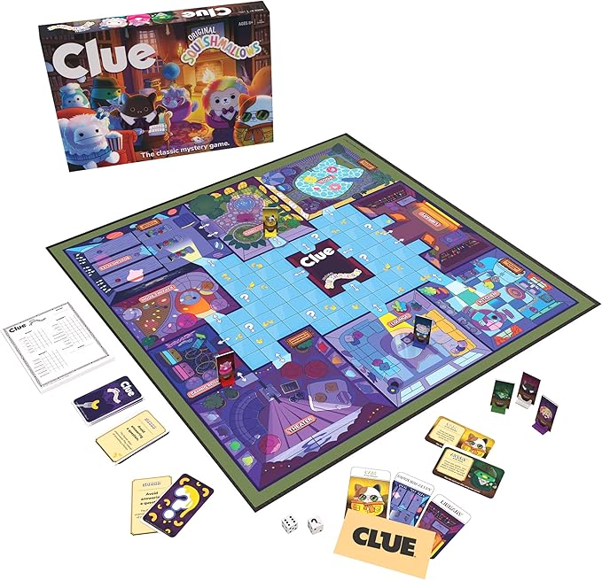USAOPOLY CLUE: Squishmallows Board Game| Official Squishmallows Merchandise | Collectible Clue Game Featuring Cam Emily Leonard Lola and More