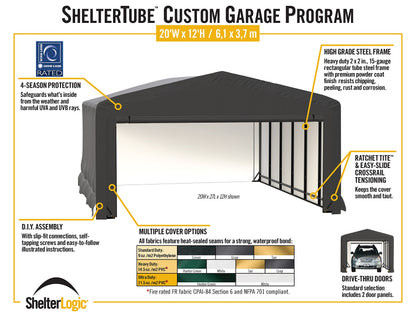 ShelterLogic ShelterTube Garage & Storage Shelter, 20' x 18' x 12' Heavy-Duty Steel Frame Wind and Snow-Load Rated Enclosure, Green