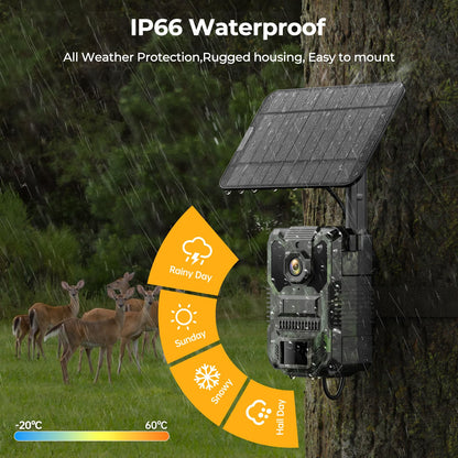 VOOPEAK Trail Camera 2 Pack, 4G LTE Cellular Trail Camera with Built-in SIM Card 2.5K HD Live Streaming Solar Panel 4 Area in 1 Screen Night Vision Motion Activated Game Camera for Hunting & Outdoor