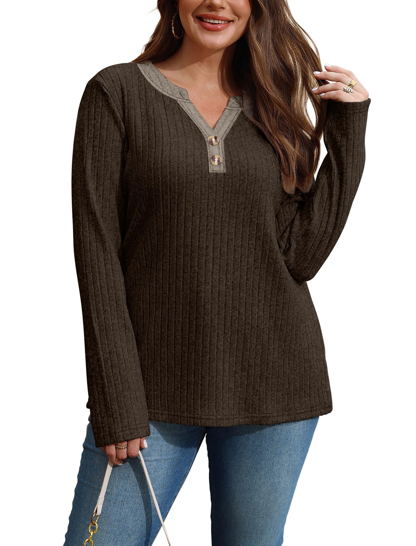SAMPEEL Womens Sweaters Lightweight Long Sleeve Shirts V Neck Tops with Button Fall Outfits 2025
