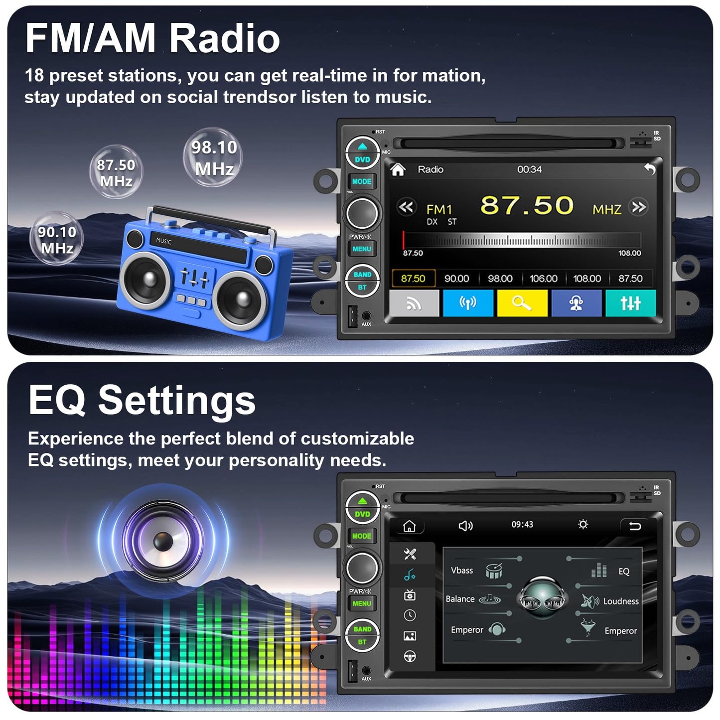 Car Radio Stereo CD DVD Wireless CarPlay Andriod Auto Navi with Camera SWC for Ford F150/F250/F350 2004-2014 /Mustang Edge Explorer Expedition E150 E250 /Mercury Milan/Lincoln Navigator Mark LT